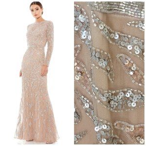 NWT Mac Duggal Mocha Beaded Long Sleeve Evening Gown Mocha Pink 5124